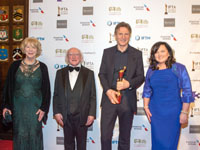 	Liam Neeson, Recipient of the Outstanding Contribution to Cinema Award with IFTA CEO Áine Moriarty, President Michael D. Higgins and his wife Sabina	