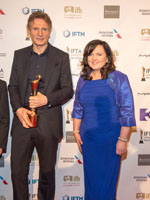 	Liam Neeson, Recipient of the Outstanding Contribution to Cinema Award with IFTA CEO Áine Moriarty	