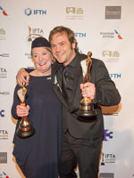 	Best Costume Design IFTA winner Joan Bergin with Best Supporting Actor Drama IFTA winner Moe Dunford. Both won for Vikings	