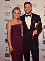 	Jack Reynor – Best Supporting Actor Film winner for Sing Street with Guest Presenter Evanna Lynch	