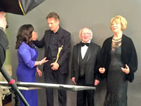 	Liam Neeson, Recipient of the Outstanding Contribution to Cinema Award with IFTA CEO Áine Moriarty, President Michael D. Higgins and his wife Sabina	