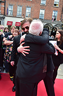 JActor Sean Bean hugging filmmaker Jim Sheridan on the red carpet. Bean later presented Sheridan with the IFTA Lifetime Achievement Award
 