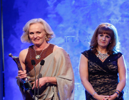 Gillian Marsh accepting the IFTA for Children’s and Young People’s after Our Farm announced as the winner