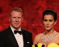 Gala CEO Gary Desmond and Former Rose of Tralee Maria Walsh presenting the People’s Choice TV Show of the Year IFTA Award